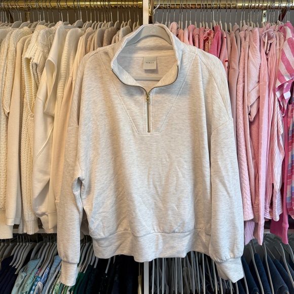 Varley Hawley Quarter Zip Sweatshirt in Ivory Marl - Picture 4 of 5